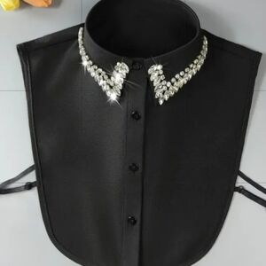 Black Detachable Collar with Rhinestone Embellishments